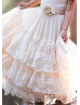 Champagne Lace Tulle Tiered Boho Flower Girl Dress